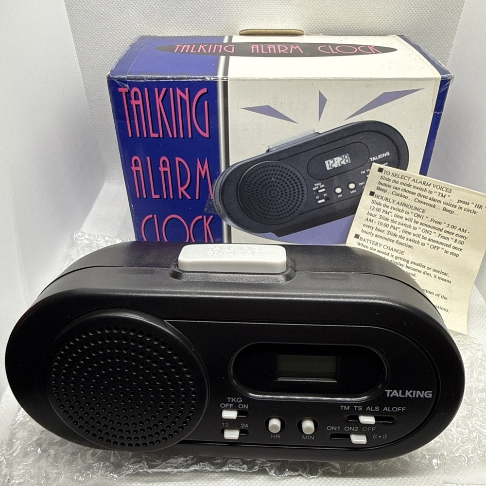 Vintage Talking Alarm Clock Clear Voice Tested w Box Time Announce New Open Box